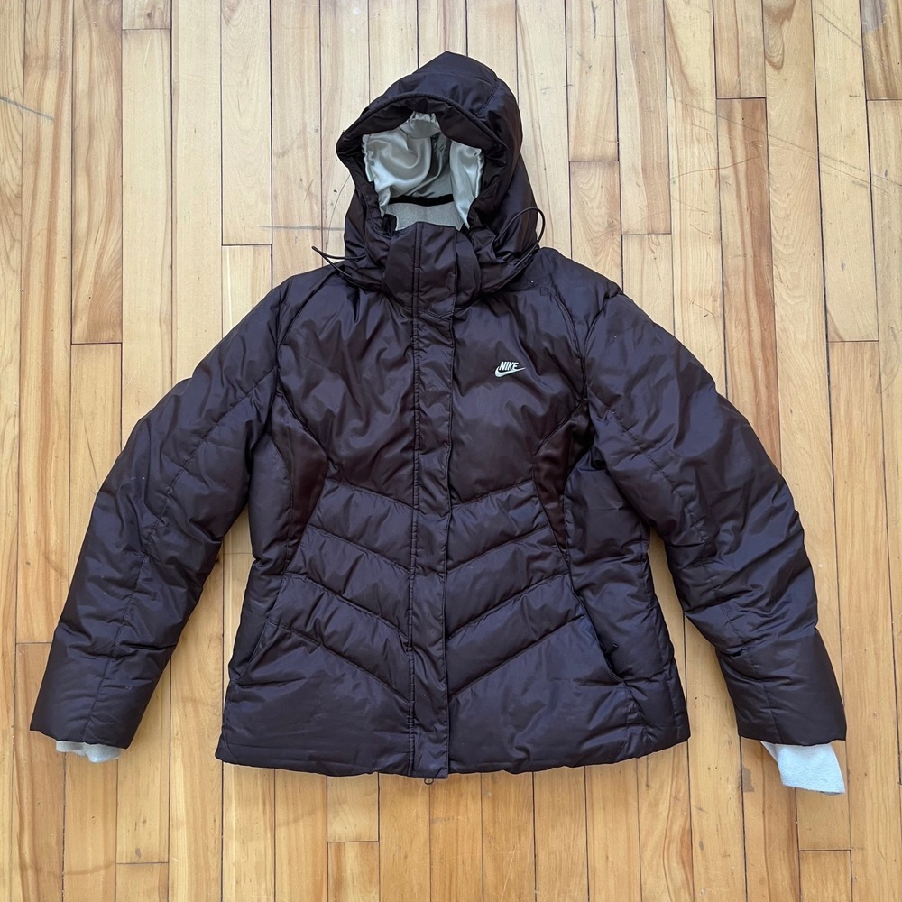 00s Nike Youth Large Brown Down Puffer Jacket Detachable Hood L youth 12-14